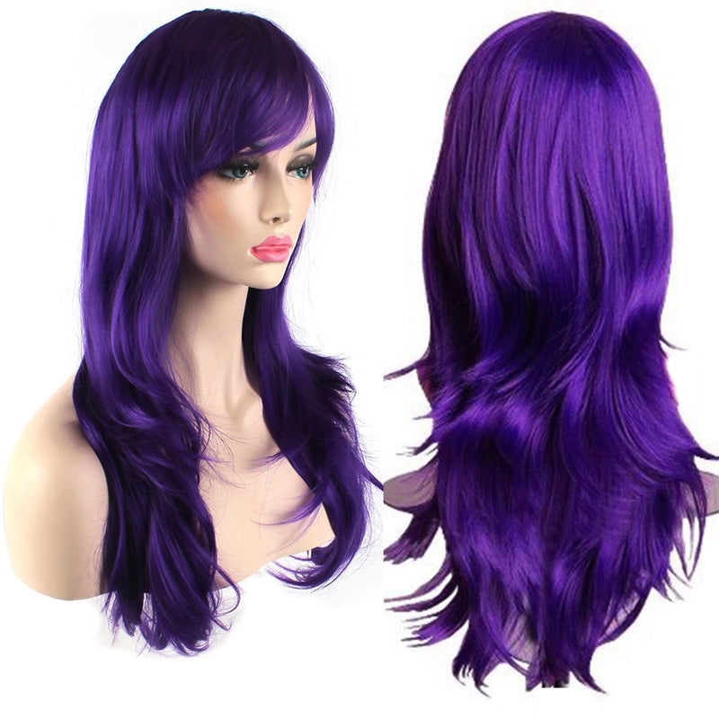 Akstore 28 inch Fashion Wigs Long Wavy Curly Hair Cosplay Wig (Purple) - Image 1